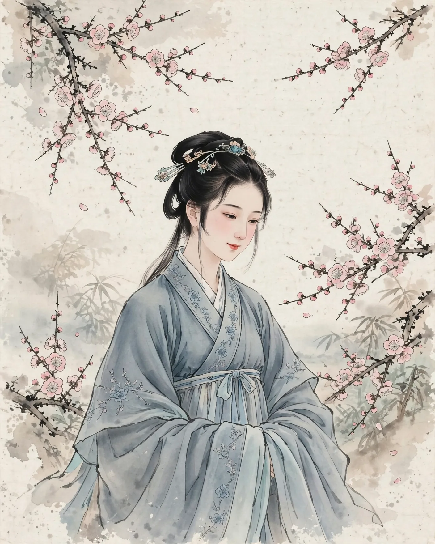Ancient Chinese Beauty — Oriental Ink Illustration