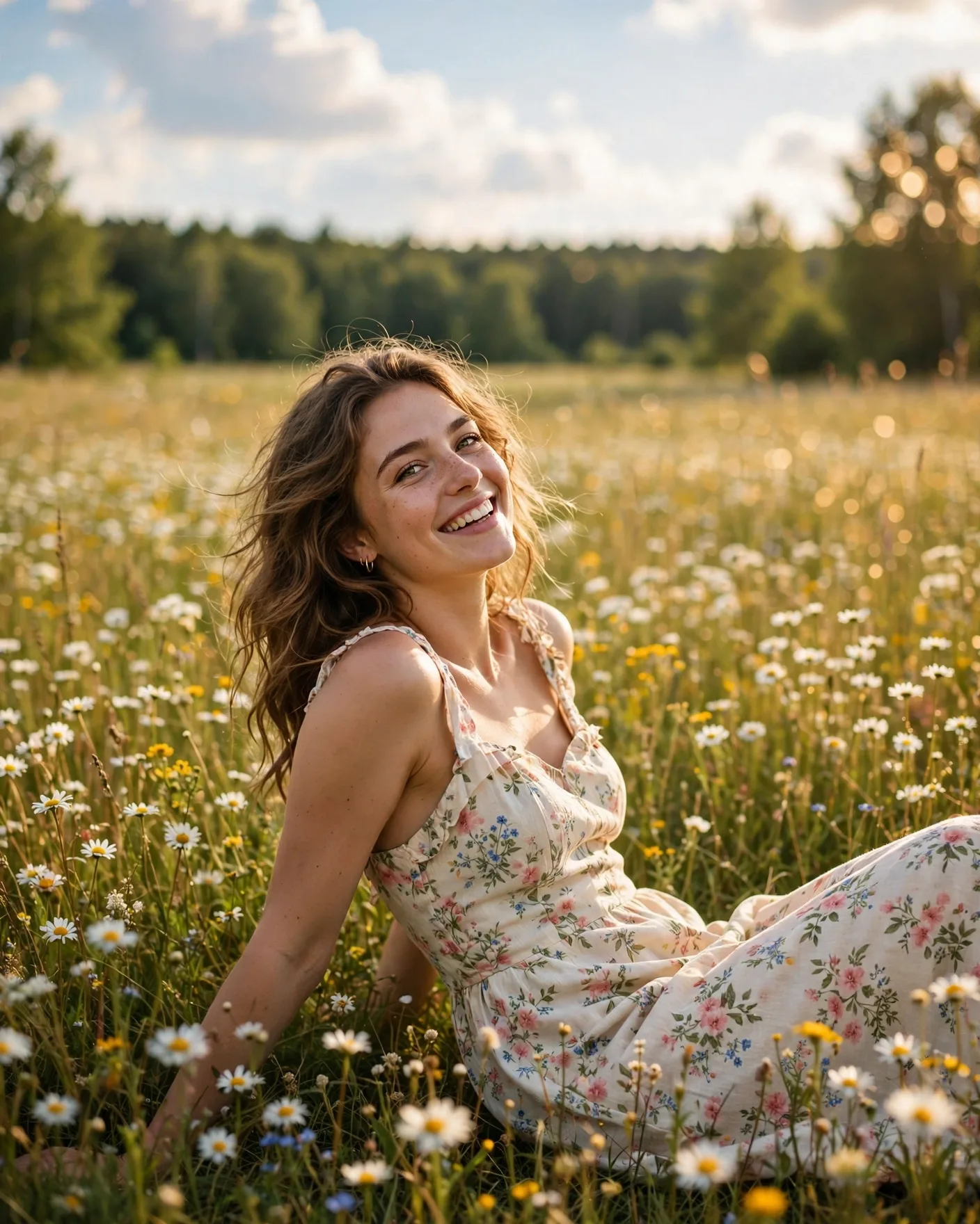 Wildflower Meadow Portrait Prompt — Sun-Drenched Summer Editorial (4:5)