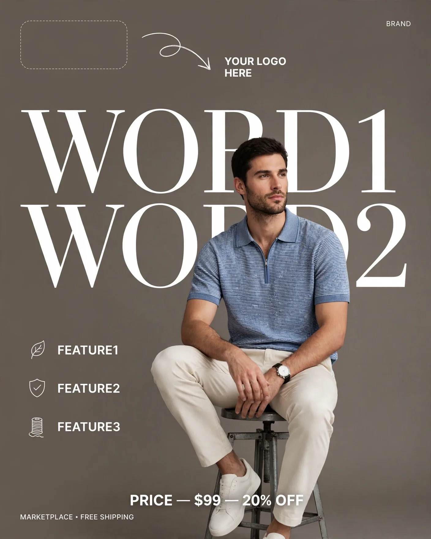 Casual Form Seated Editorial Promo Discount Poster Editable AI Prompt