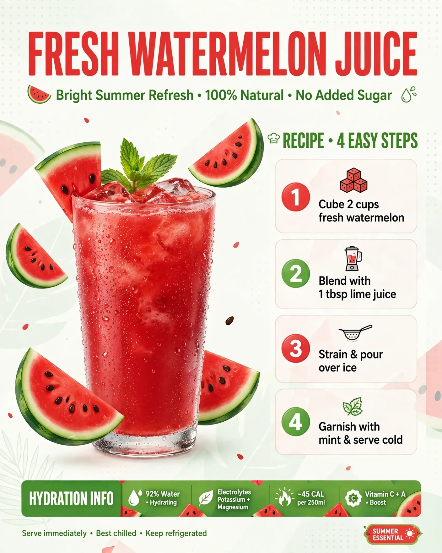 Watermelon Juice Summer Infographic Prompt — Fresh & Hydrating