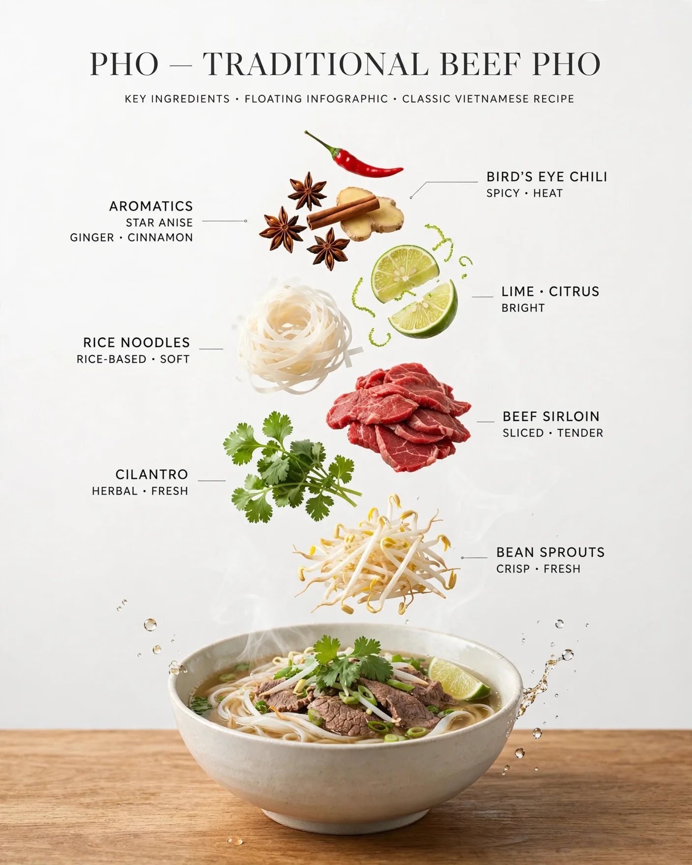 Floating Ingredients Dish Infographic Prompt — Editorial Food Poster