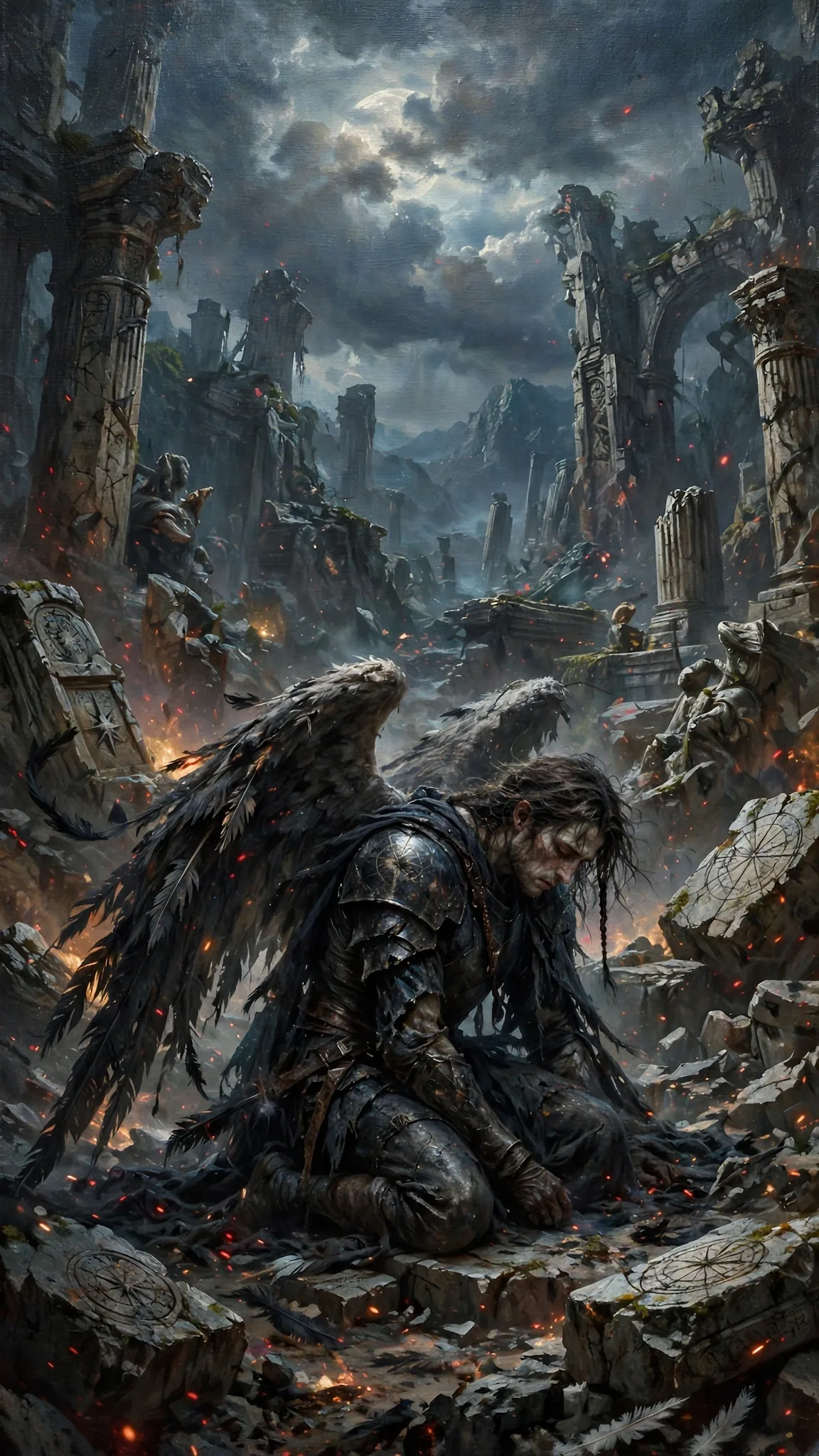 Fallen Angel — Dark Fantasy Celestial Ruins
