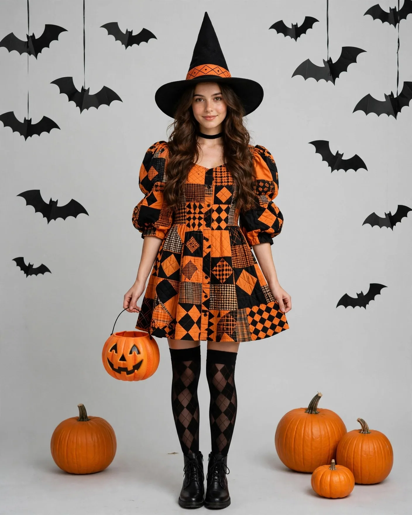Orange Black Witch Dress Self Swap Editable AI Prompt