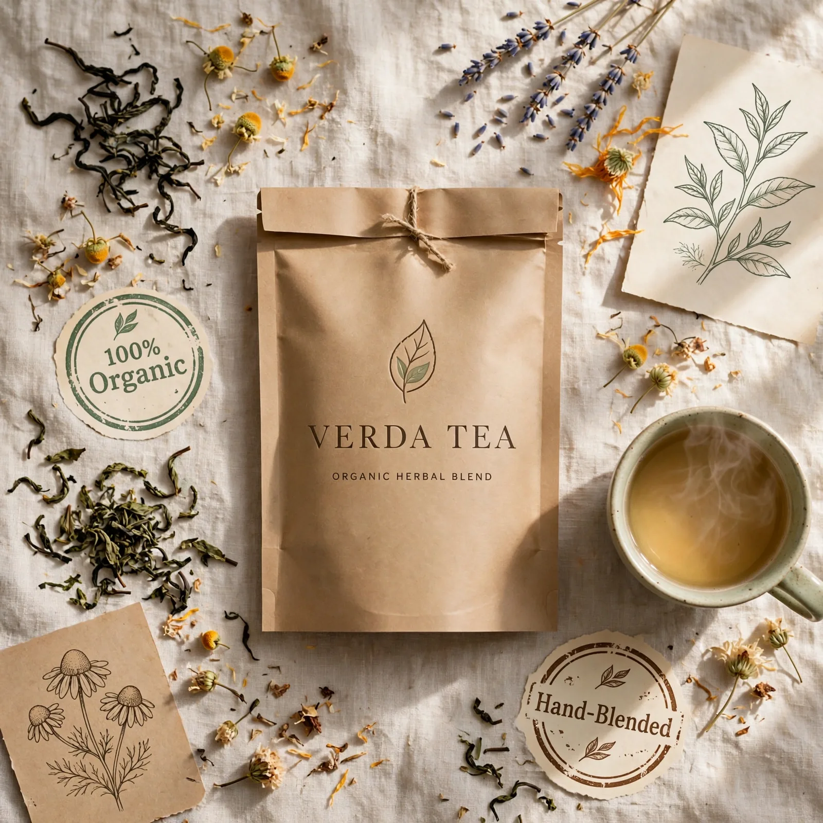 Organic Tea Brand Prompt — Earthy Artisan Identity Poster
