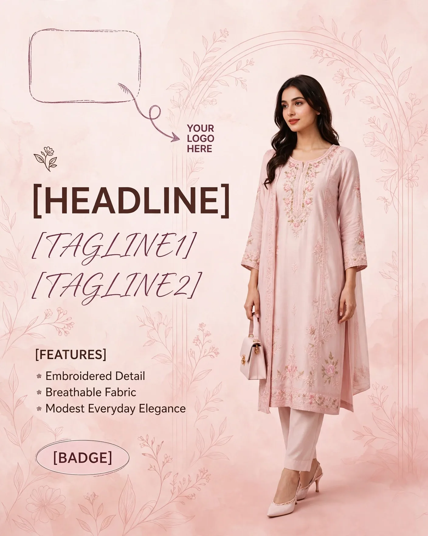 Blush Pink Modest Fashion Boutique Collection Ad Editable AI Prompt