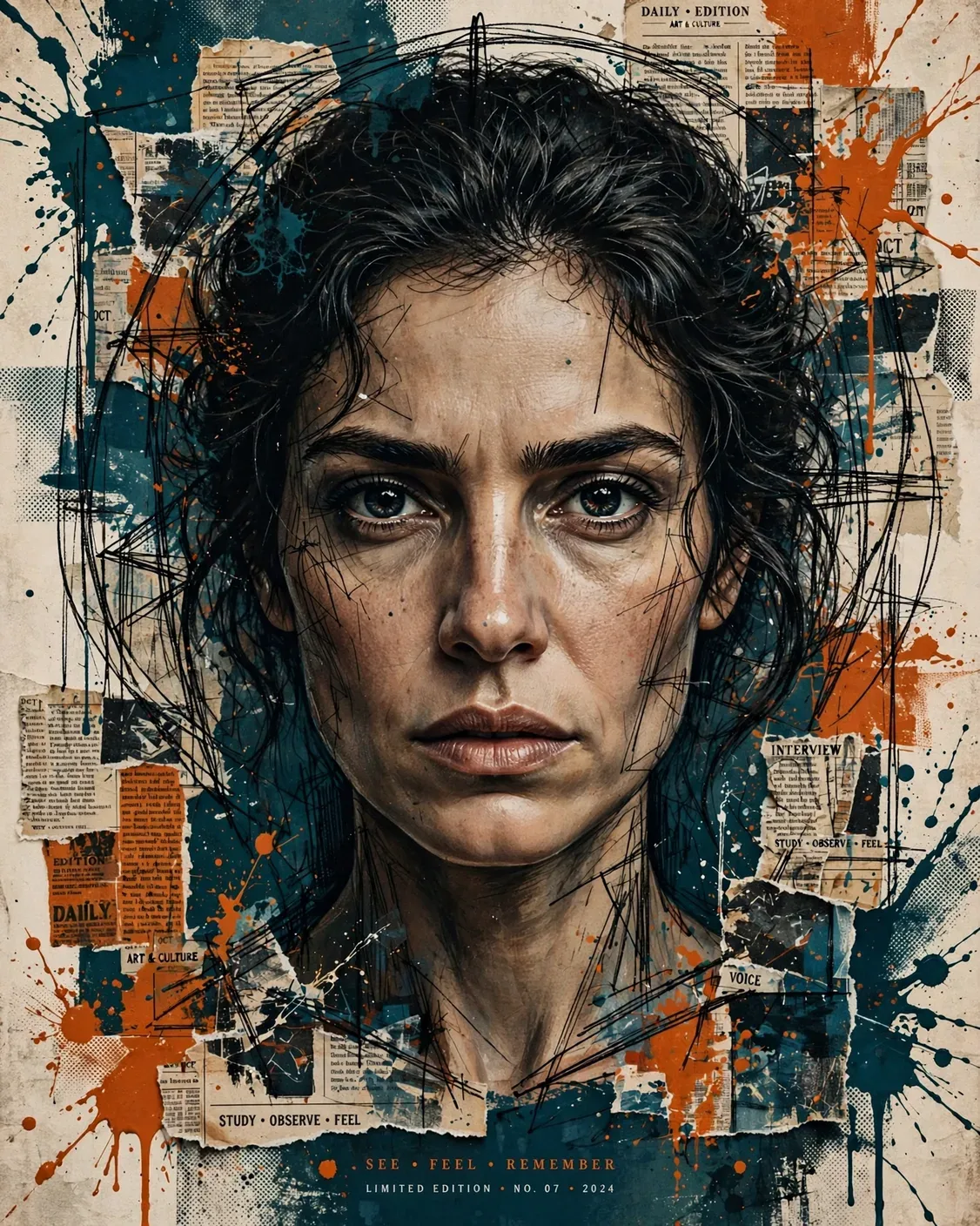 Mixed-Media Portrait Collage Poster Prompt