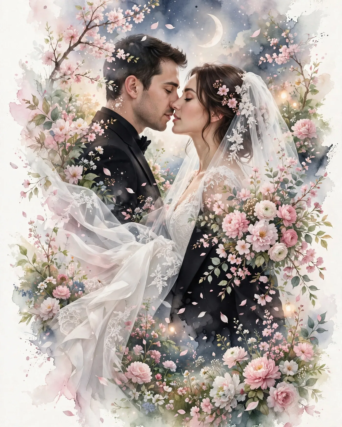 Dreamy Wedding Double Exposure Prompt — Floral Fine-Art Collage