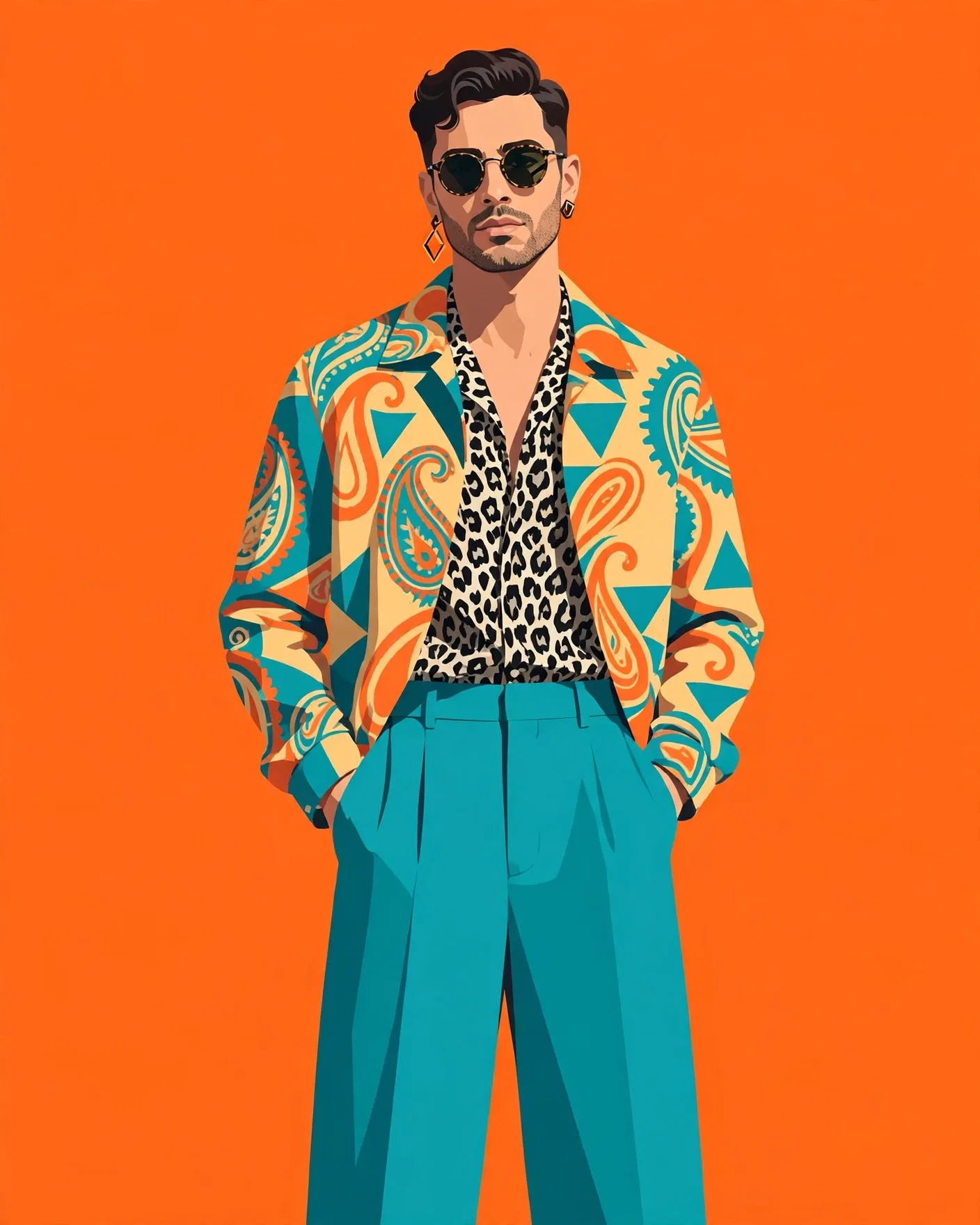 Vector Fashion Editorial Illustration Portrait Editable AI Prompt