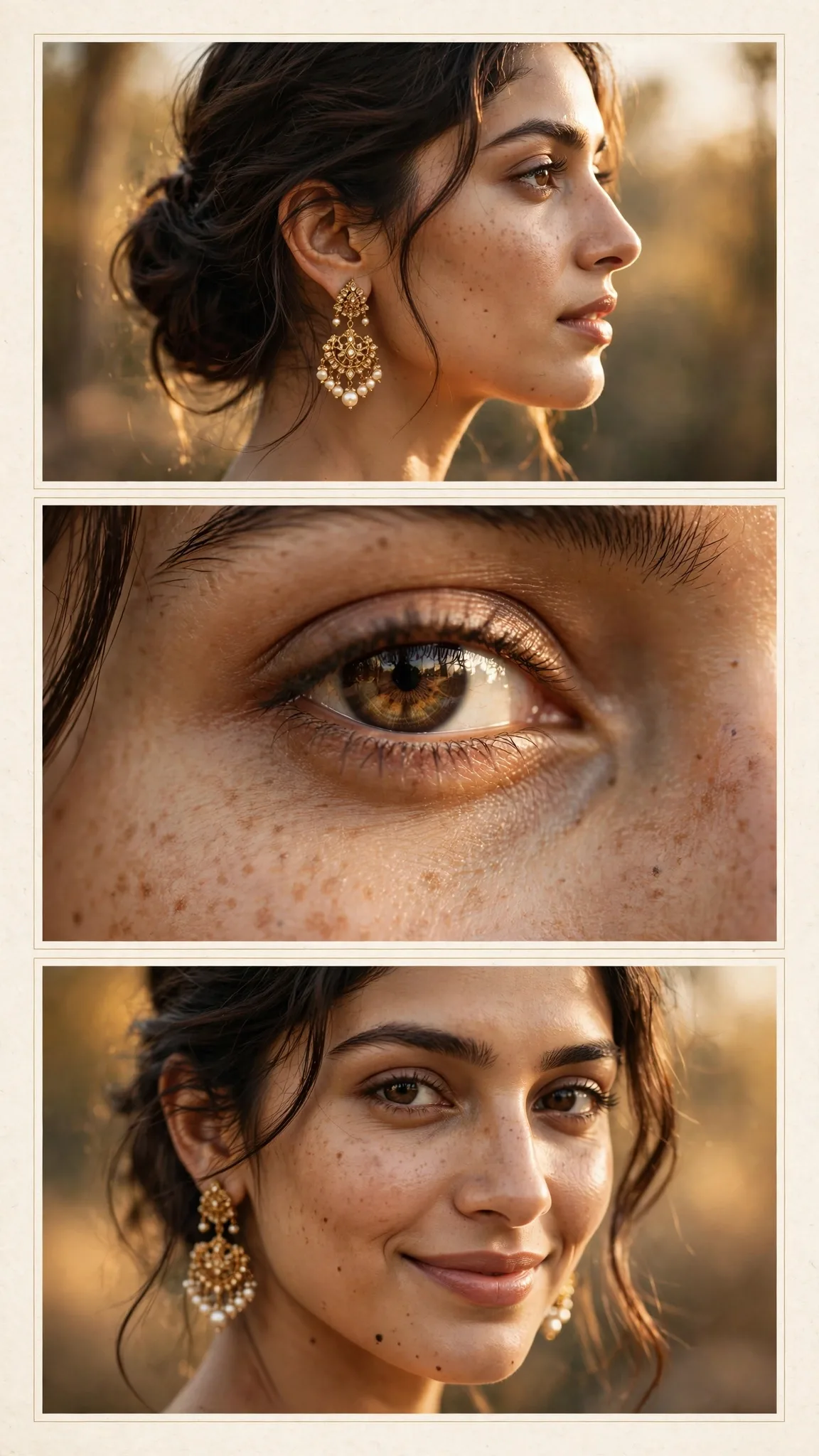 Gold Jhumka Beauty Editorial Collage AI Photo Prompt