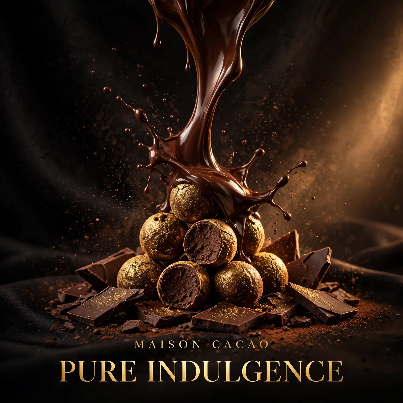 Gourmet Chocolate Molten-Gold Ad Prompt — Indulgent Dessert Campaign (1:1)