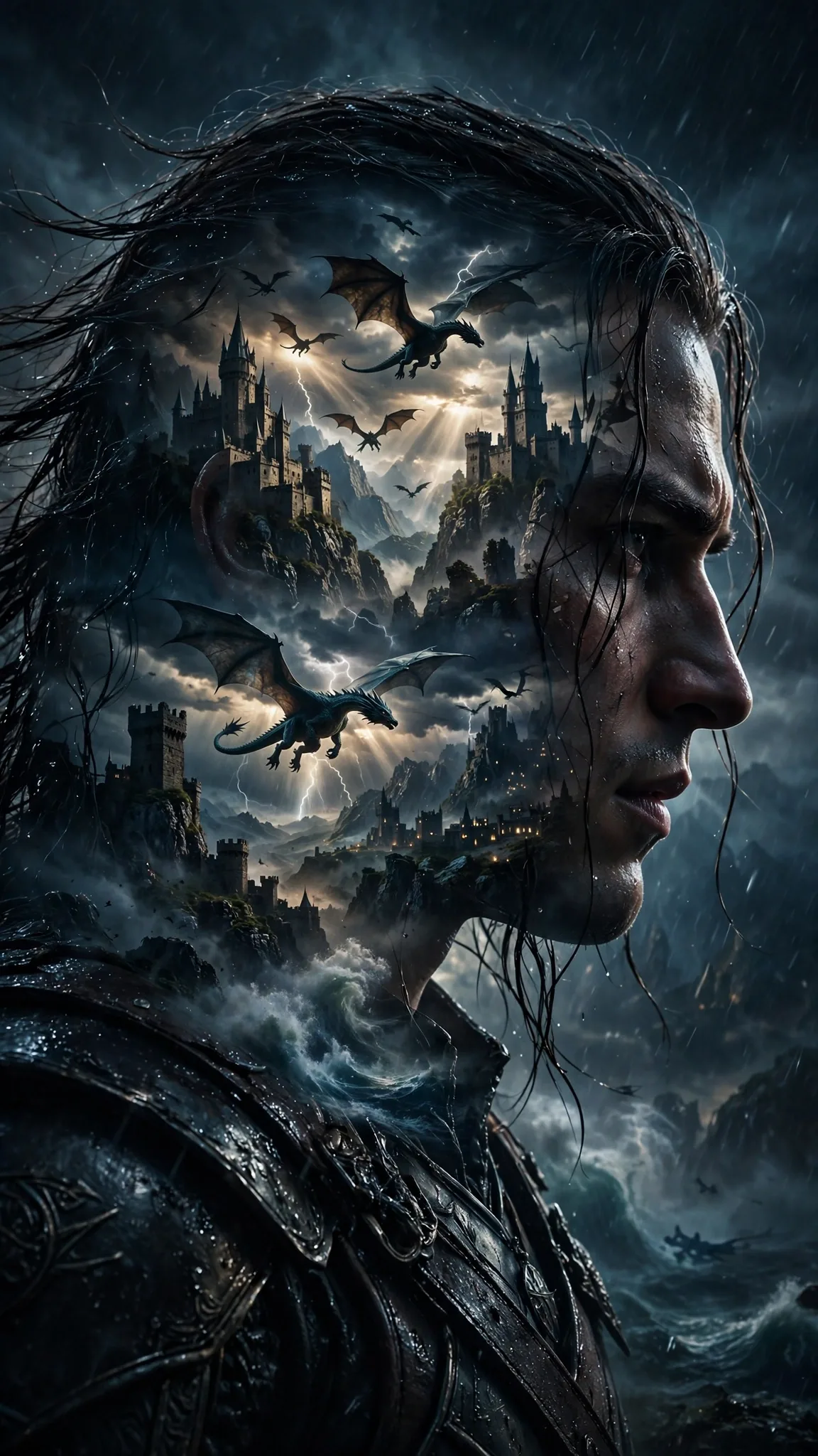 Double-Exposure Fantasy Movie Poster Prompt — Silhouette Worlds