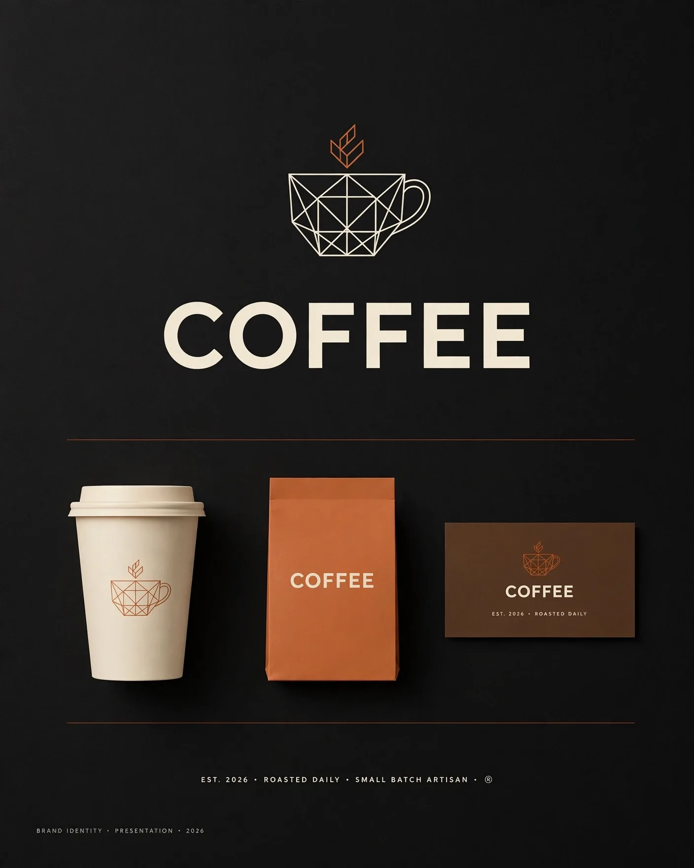 Coffee Brand Logo Prompt — Minimal Identity Presentation Poster