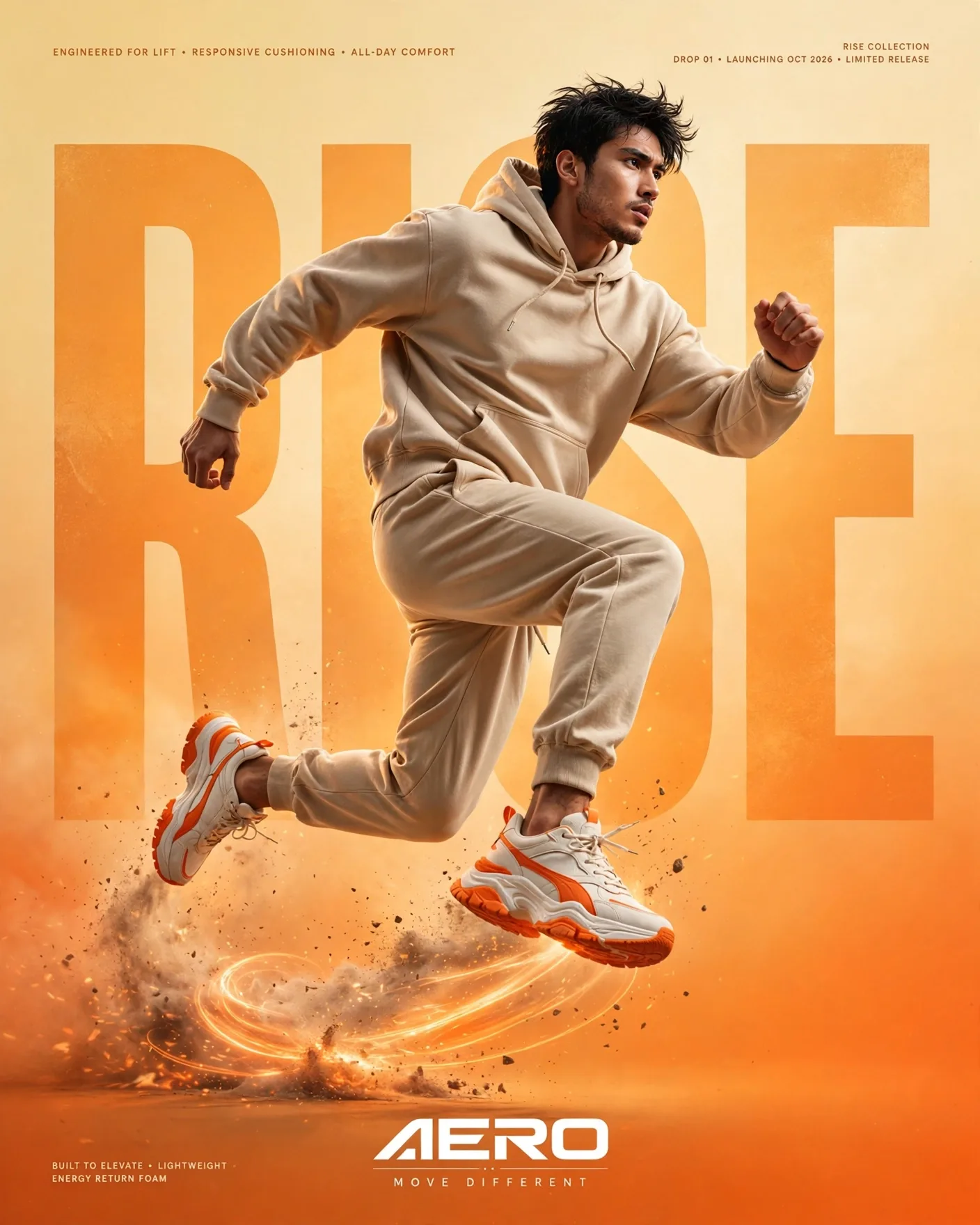 Sneaker Ad Poster Prompt — Dynamic Jump with Bold Typography