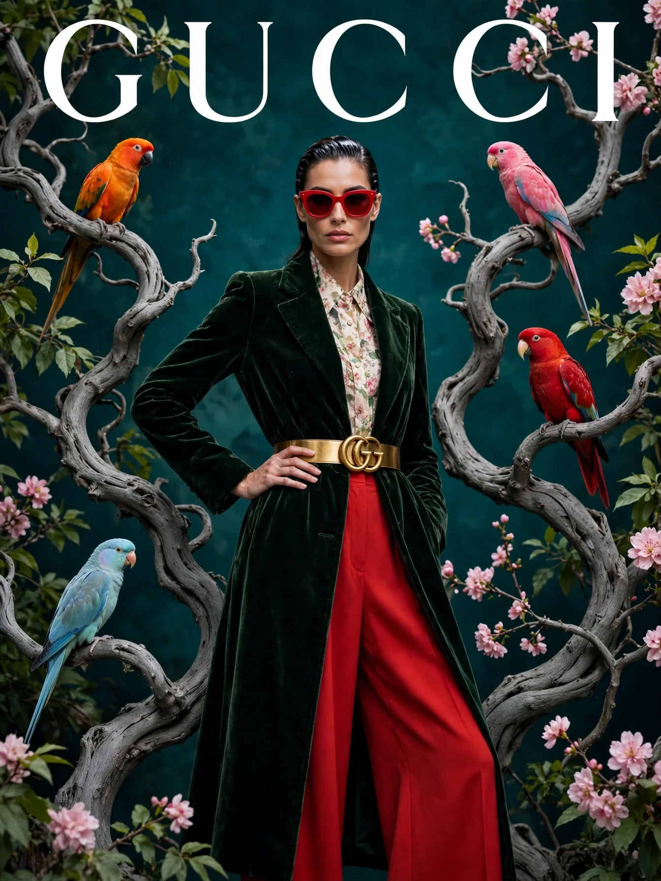 Gucci Parrots Fashion Editorial Self-Swap Editable AI Prompt
