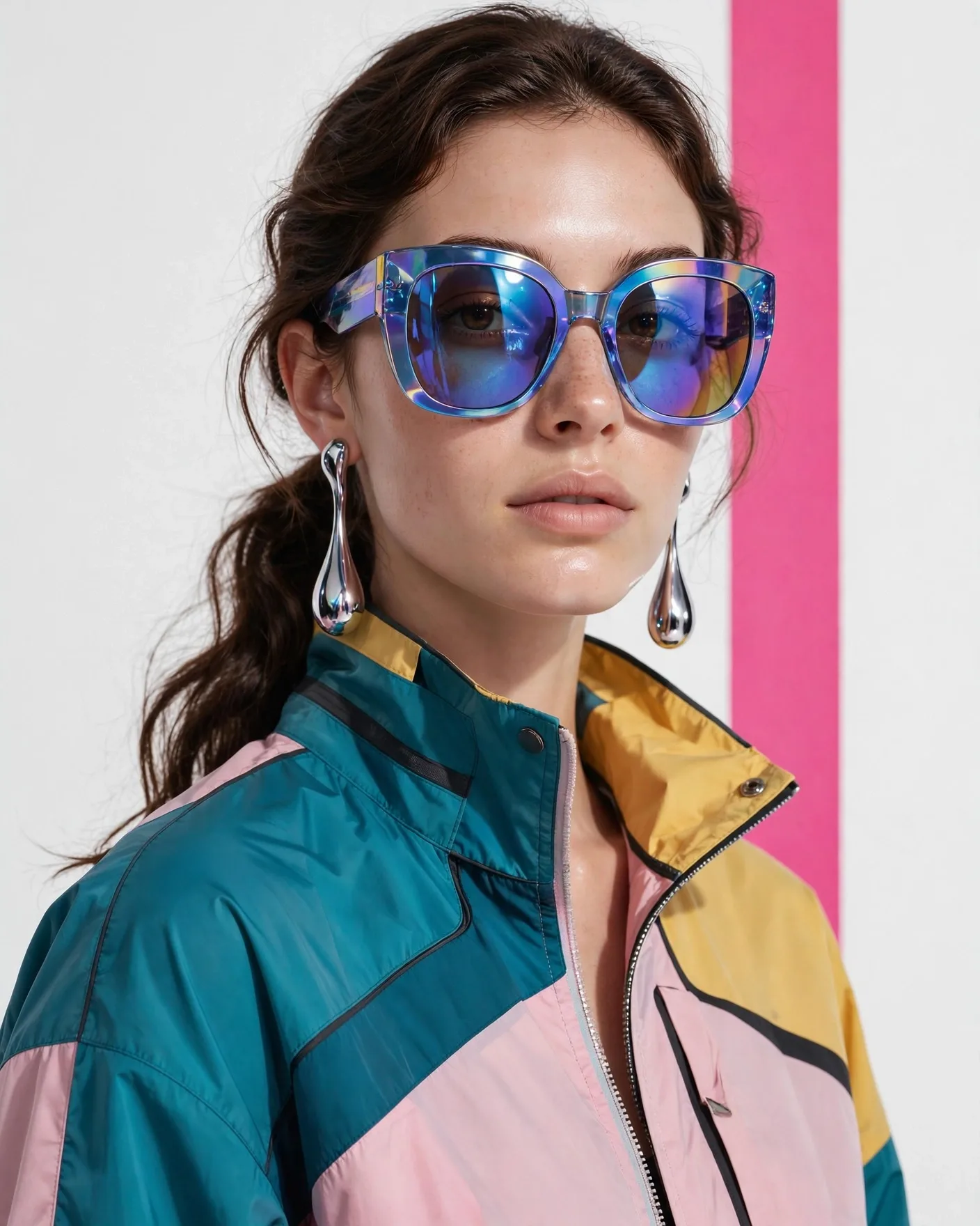 Iridescent Sunglasses Fashion Editorial Portrait Prompt