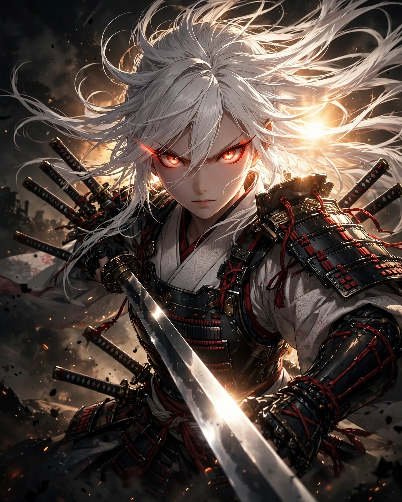 Fierce Anime Samurai Girl Prompt — Heroic Low-Angle Portrait