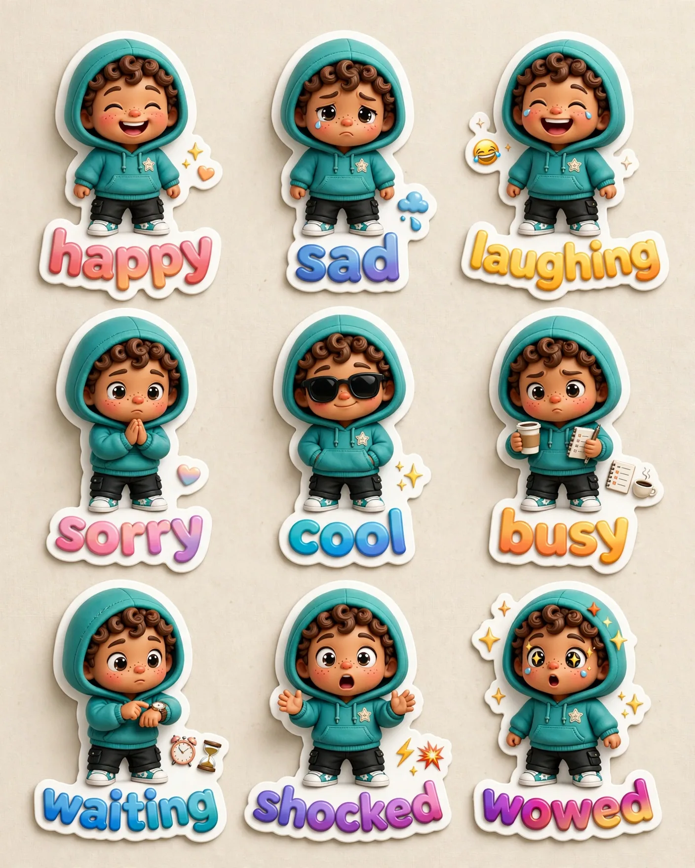 Chibi 3D Sticker Pack Prompt — 16 Pixar-Style Emotions (4:5)