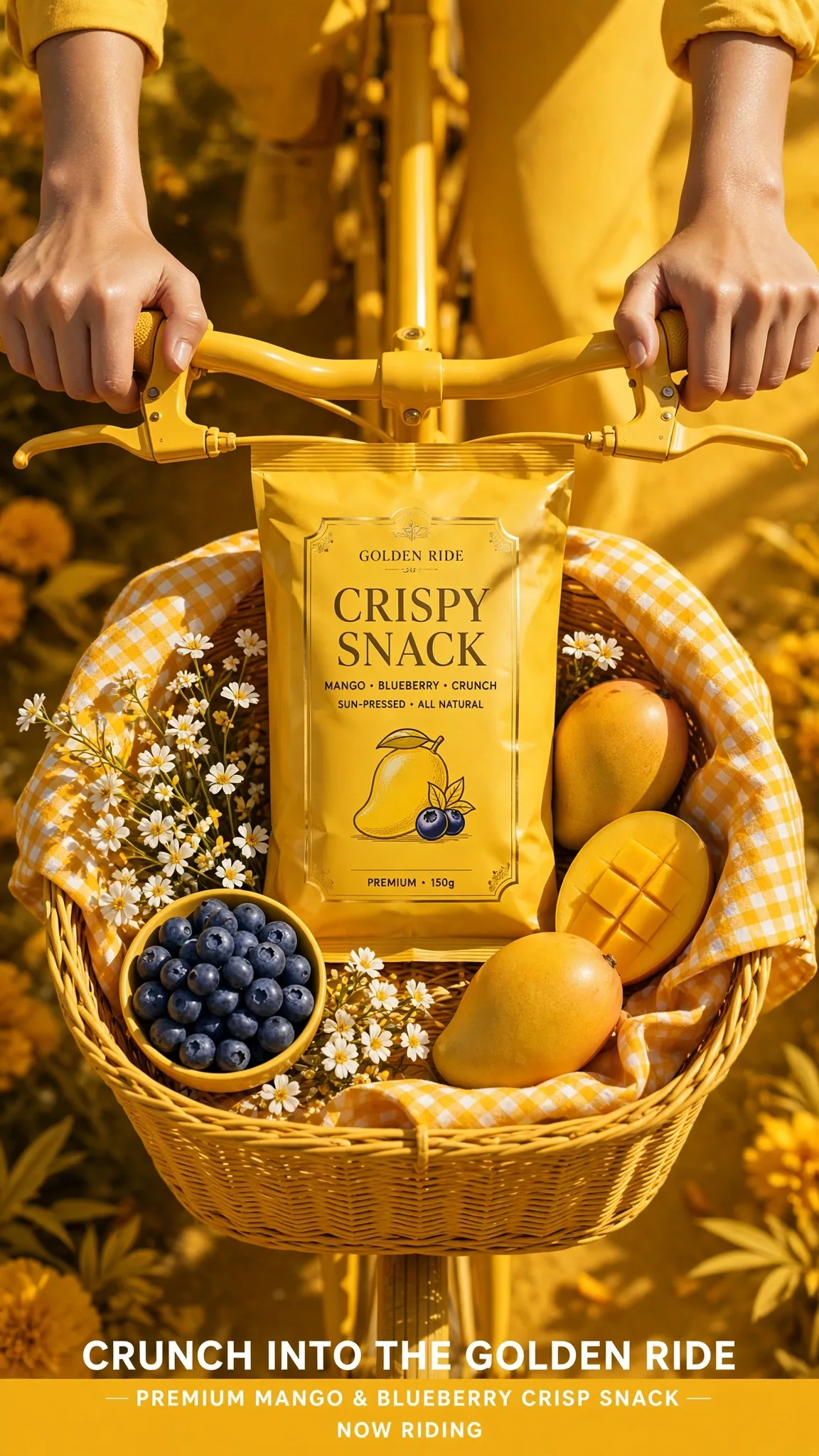 Monochrome-Yellow Brand World Ad Prompt — Snack Campaign