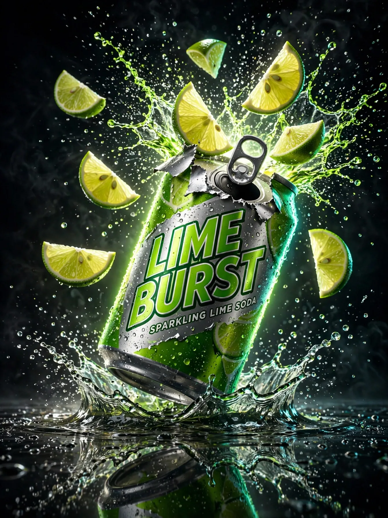 Lime Soda Can Explosion Ad Prompt