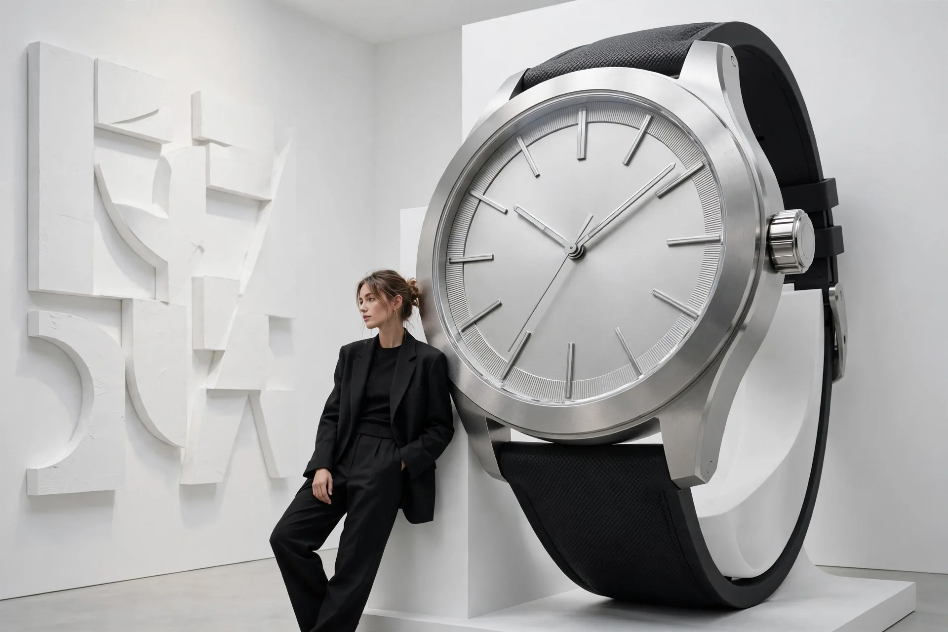 Oversized Watch Sculpture Typography Ad Prompt
