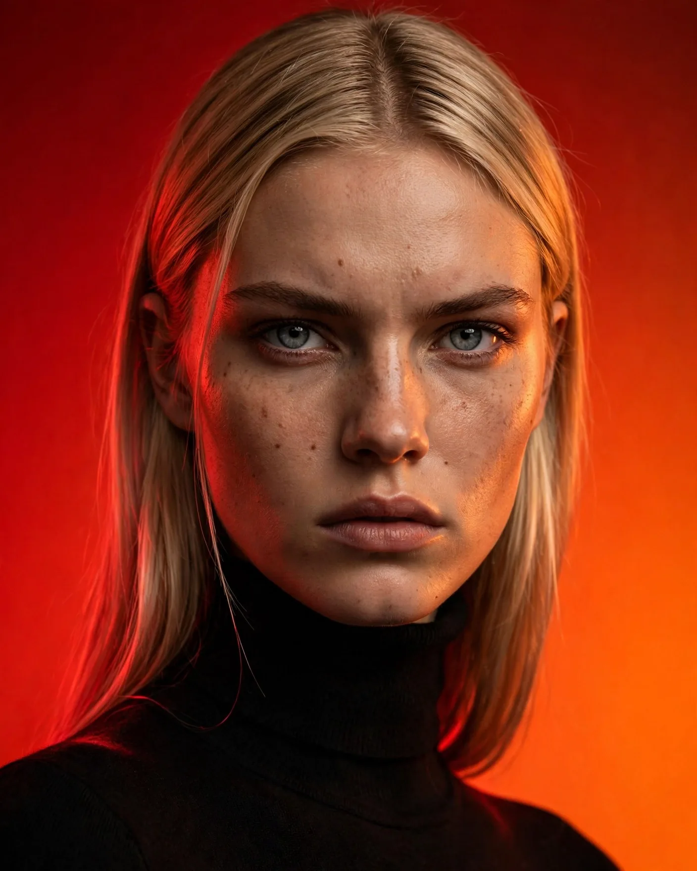 Fiery Orange Gradient Fashion Editorial Portrait