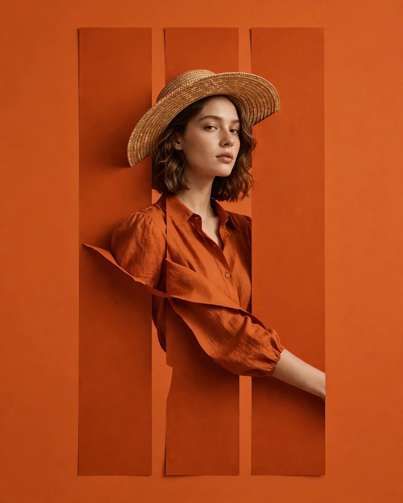 Monochrome Orange Fashion Poster Portrait Prompt