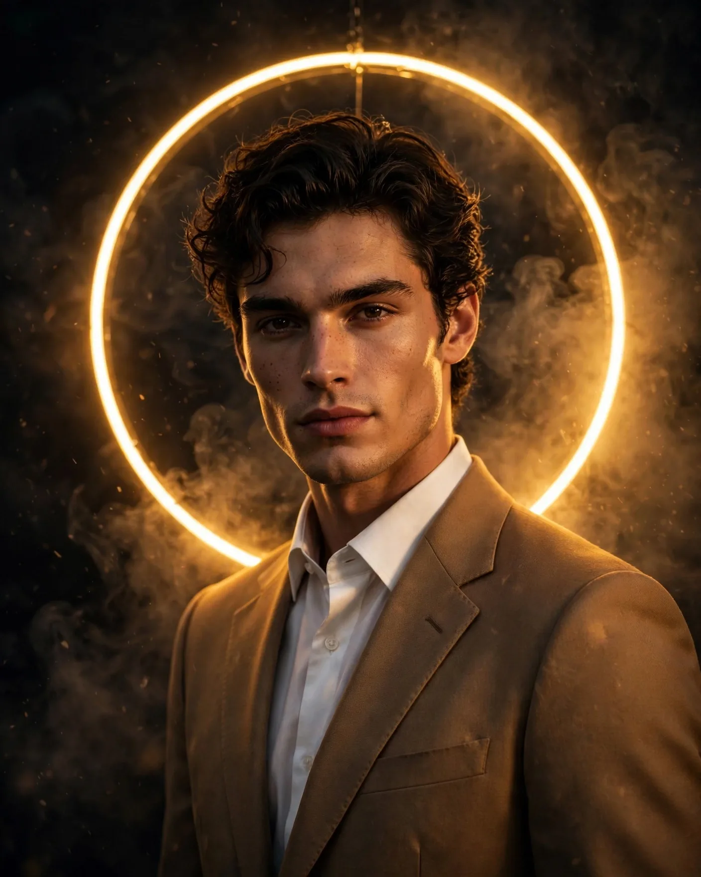 Golden Neon Halo Portrait Prompt — Luxury Fashion Editorial