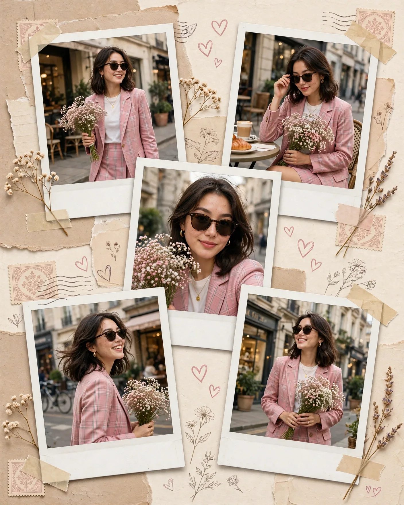 Polaroid Travel Scrapbook Collage Prompt — Pink Plaid, City Street