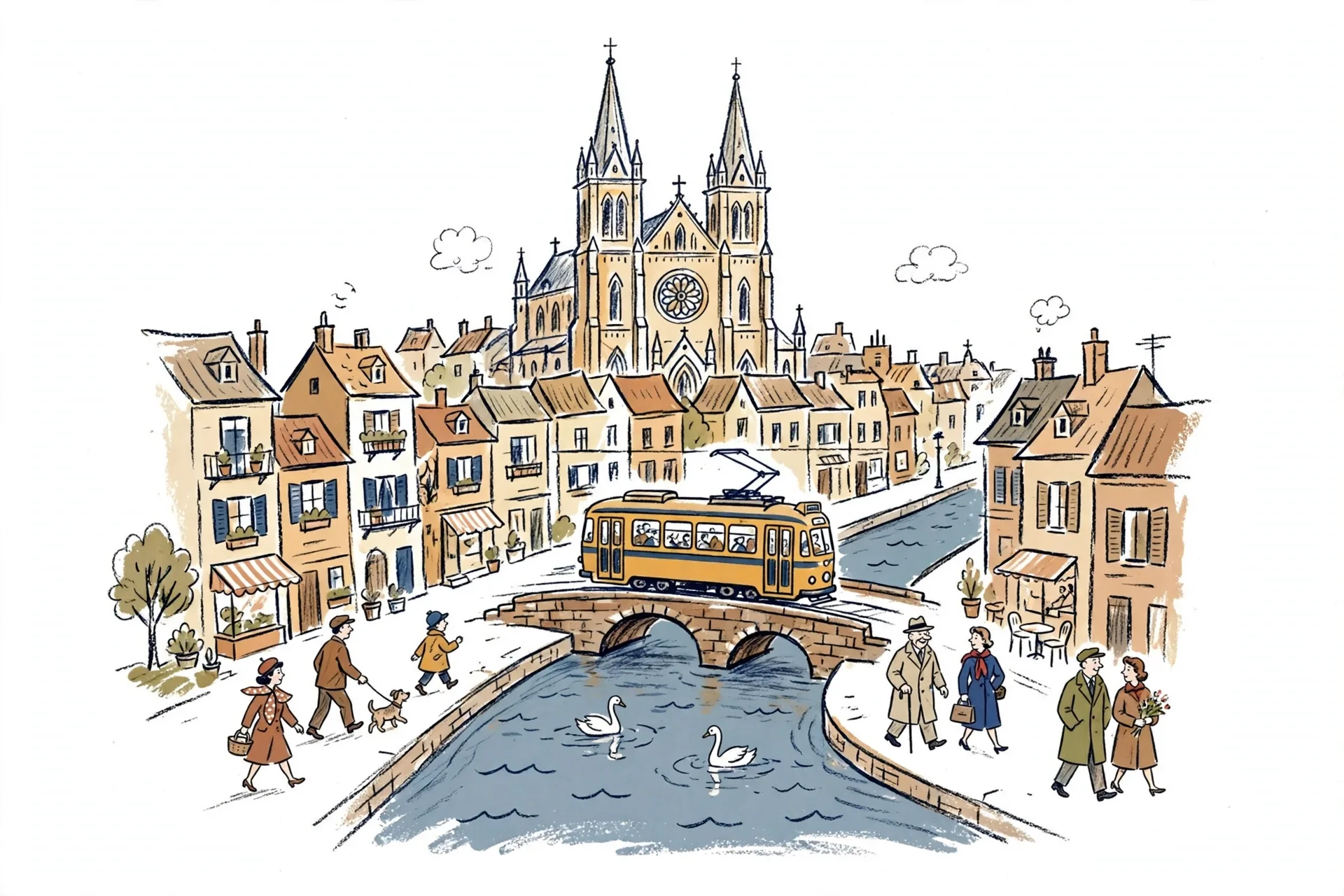 Mid-Century Travel Illustration Prompt — Picture Book City Memory