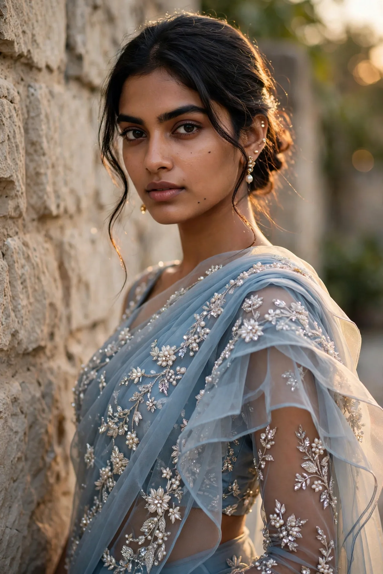 Luxury Saree Editorial Portrait Prompt — Golden Hour Glamour